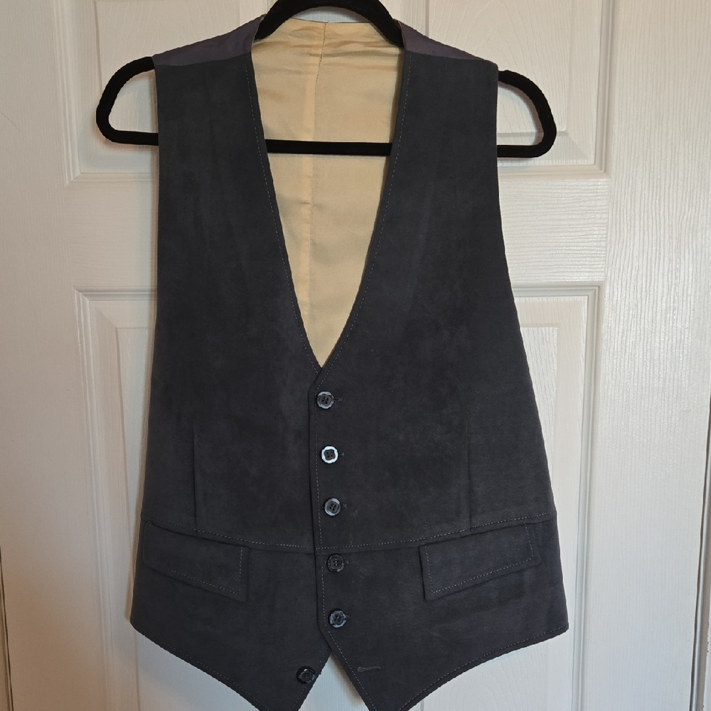 Stylish Blue Suede Button-Up Vest